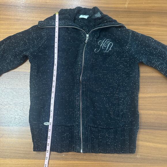 Harley Davidson Black/Silver Cotton Knit Sweater Zip Cardigan Embroidered, Large - Picture 7 of 9